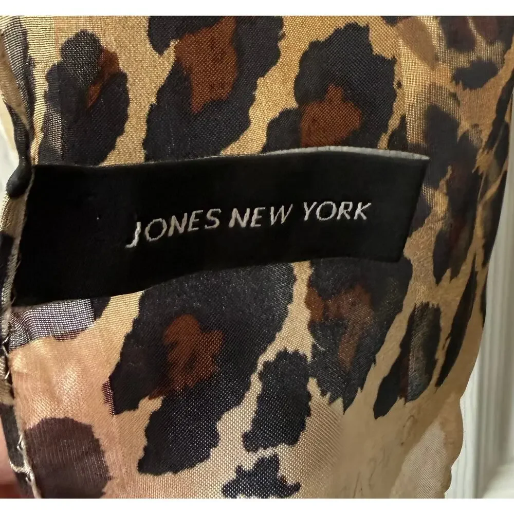 Jones New York 100% Silk Leopard Print Oblong Scarf Ivory Brown